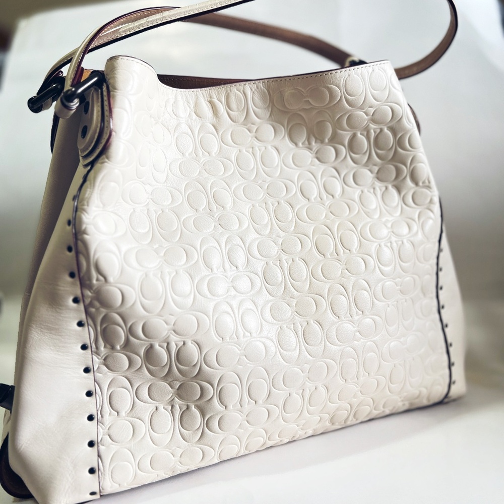 Coach Cream Embossed Shoulder Bag